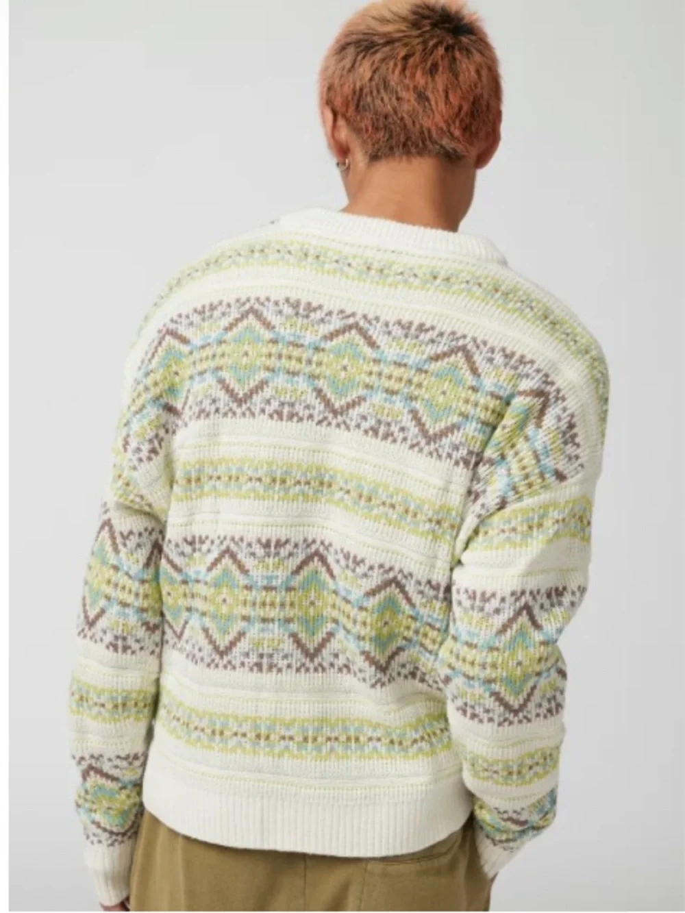 New! Urban Outfitters Men's Fair Isle Patterned Knit Sweater Cream